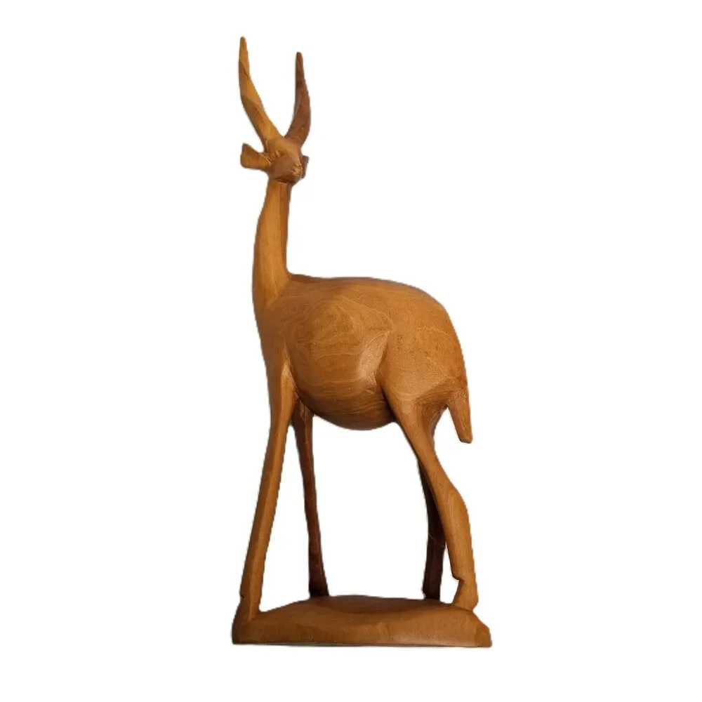 Hand Carved Wood Gazelle Pair African Safari Tribal Decor Bohemian MCM